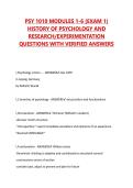 PSY 1010 MODULES 1-6 &lpar;EXAM 1&rpar; HISTORY OF PSYCHOLOGY AND RESEARCH&sol;EXPERIMENTATION QUESTIONS WITH VERIFIED ANSWERS