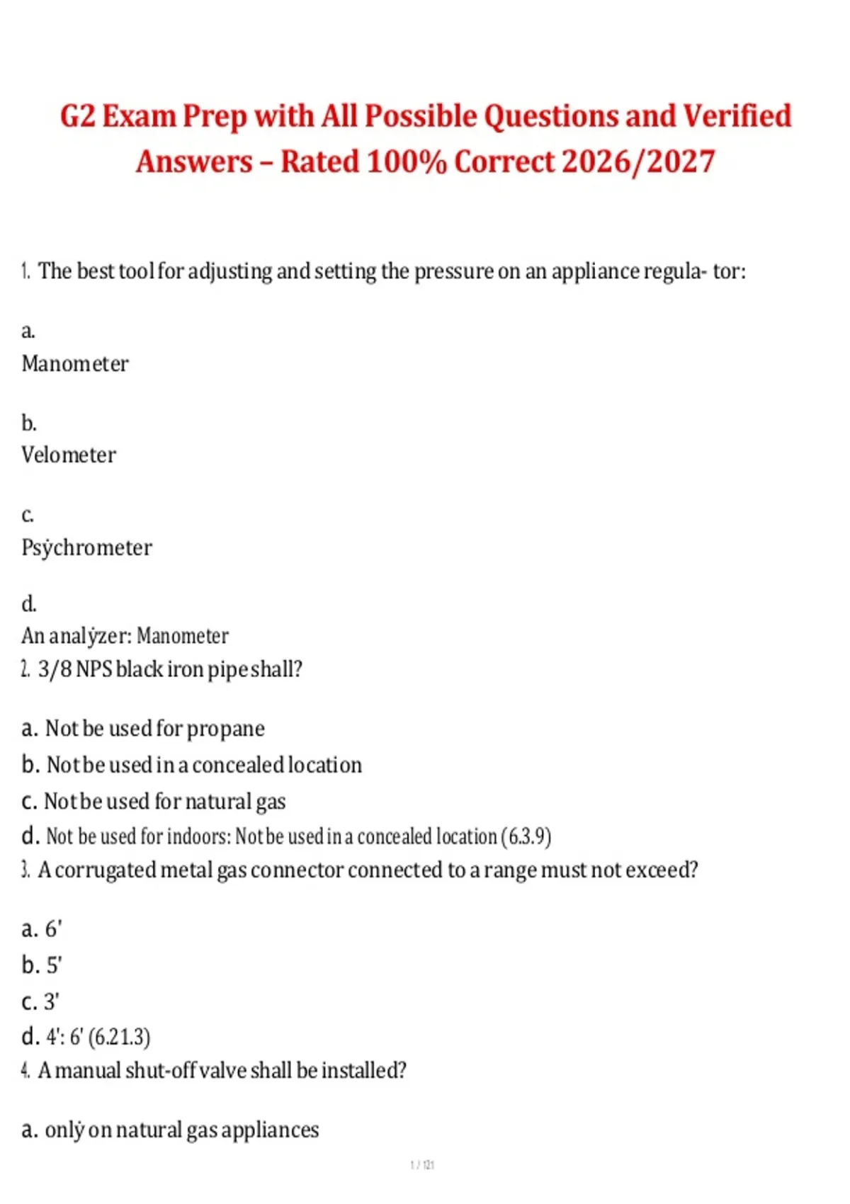 G2 Gas Technician Exam Prep Practice Questions and Answers – Complete ...