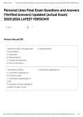 Personal Lines Final Exam Questions and Answers &lpar;Verified Answers&rpar; Updated &lpar;Actual Exam&rpar; 20252026 LATEST VERSION&excl;&excl;