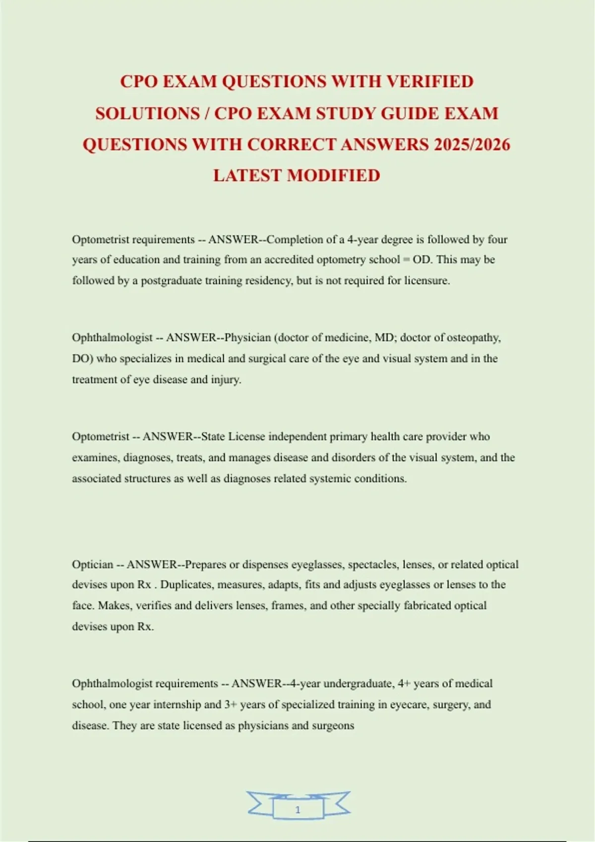 CPO Exam updated: Complete Certified Paraoptometric Practice Test ...