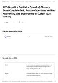AFO &lpar;Aquatics Facilitator Operator&rpar; Glossary Exam Complete Test &comma; Practice Questions&comma; Verified Answer Key&comma; and Study Guide for &lpar;Latest 2026 Edition&rpar;