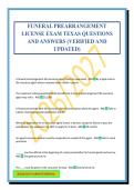 FUNERAL PREARRANGEMENT LICENSE EXAM TEXAS QUESTIONS AND ANSWERS &lpar;VERIFIED AND UPDATED&rpar;FUNERAL PREARRANGEMENT LICENSE EXAM TEXAS QUESTIONS AND ANSWERS &lpar;VERIFIED AND UPDATED&rpar;