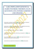 LAB 4&colon; POPULATION GENETICS & HARDY-WEINBERG THEOREM&period; EXAM QUESTIONS AND ANSWERS &lpar;VERIFIED AND UPDATED&rpar;