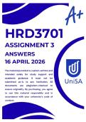 HRD3701 ASSIGNMENT 3 SEMESTER 1 2026 &ast;COMPLETE ANSWERS&ast; DUE DATE 16 APRIL 2026 &lpar;BEST ANSWERS PROVIDED FOR THIS ASSIGNMENT&rpar;