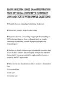 BLAW 341 EXAM 1 2026 EXAM PREPARATION  PACK KEY LEGAL CONCEPTS CONTRACT  LAW AND TORTS WITH SAMPLE QUESTIONS 