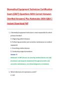 Biomedical Equipment Technician Certification  Exam &lpar;CBET&rpar; Questions With Correct Answers  &lpar;Verified Answers&rpar; Plus Rationales 2026 Q&A &vert;  Instant Download Pdf 
