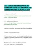 AQA GEOGRAPHY PAPER FINAL TEST PAPER 2026 COMPLETE QUESTIONS AND CORRECT ANSWERS ALREADY PASSED