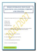 POLICE ENTRANCE TEST EXAM QUESTIONS AND ANSWERS &lpar;VERIFIED AND UPDATED&rpar;