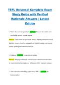 TEFL Universal Complete Exam  Study Guide with Verified  Rationale Answers &vert; Latest  Edition