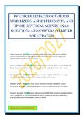 PSYCHOPHARMACOLOGY&colon; MOOD STABILIZERS&comma; ANTIDEPRESSANTS&comma; AND OPIOID REVERSAL AGENTS&period; EXAM QUESTIONS AND ANSWERS &lpar;VERIFIED AND UPDATED&rpar;