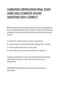 CAREGIVER CERTIFICATION FINAL STUDY  GUIDE 2026 COMPLETE SOLVED  QUESTIONS 100&percnt; CORRECT