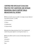 CERTIFIED PEER SPECIALIST EXAM 2026  PRACTICE TEST QUESTIONS AND DETAILED  BEHAVIORAL HEALTH SUPPORT SKILLS  BREAKDOWN FULL REVIEW