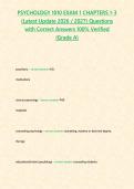 PSYCHOLOGY 1010 EXAM 1 CHAPTERS 1-3 &lpar;Latest Update 2026 &sol; 2027&rpar; Questions with Correct Answers 100&percnt; Verified  &lbrace;Grade A&rcub;   