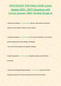 PSYCHOLOGY 1010 FINAL EXAM &lpar;Latest Update 2026 &sol; 2027&rpar; Questions with Correct Answers 100&percnt; Verified &lbrace;Grade A&rcub;