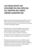 CLEP HUMAN GROWTH AND  DEVELOPMENT REA FINAL PAPER 2026  FULL QUESTIONS AND CORRECT  ANSWERS GUARANTEED PASS