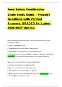 Food Safety Certification  Exam Study Guide &ndash; Practice  Questions with Verified  Answers&period; GRADED A&plus;&period; Latest  2026&sol;2027 Update&period;  