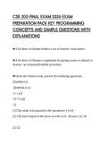CSE 205 FINAL EXAM 2026 EXAM  PREPARATION PACK KEY PROGRAMMING  CONCEPTS AND SAMPLE QUESTIONS WITH  EXPLANATIONS