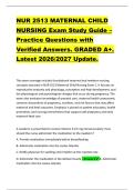 NUR 2513 MATERNAL CHILD  NURSING Exam Study Guide &ndash;  Practice Questions with  Verified Answers&period; GRADED A&plus;&period;  Latest 2026&sol;2027 Update&period;  