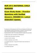 NUR 2513 MATERNAL CHILD  NURSING   Exam Study Guide &ndash; Practice  Questions with Verified  Answers&period; GRADED A&plus;&period; Latest  2026&sol;2027 Update&period;  