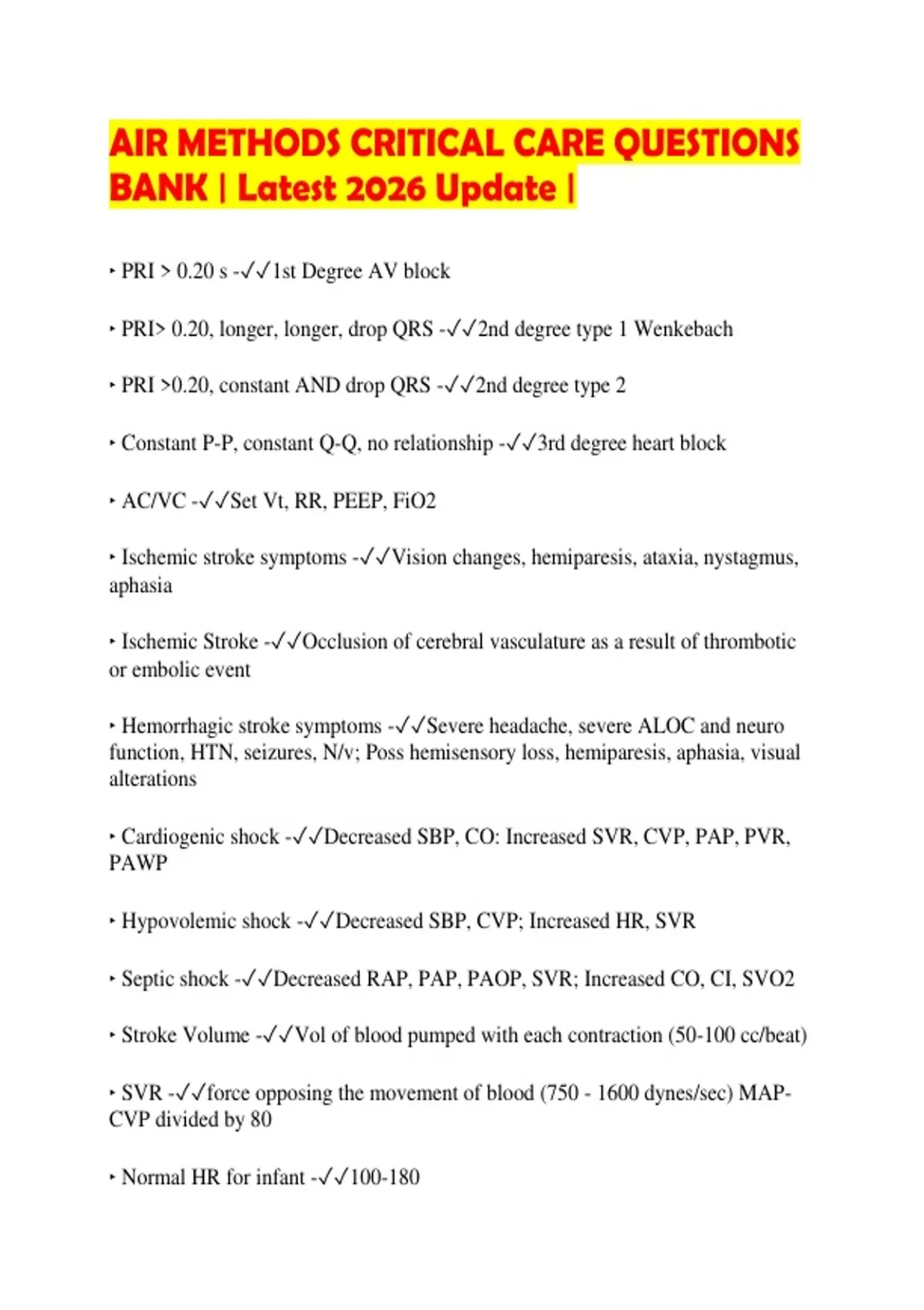AIR METHODS CRITICAL CARE QUESTIONS BANK | Latest 2026 Update | - AIR ...