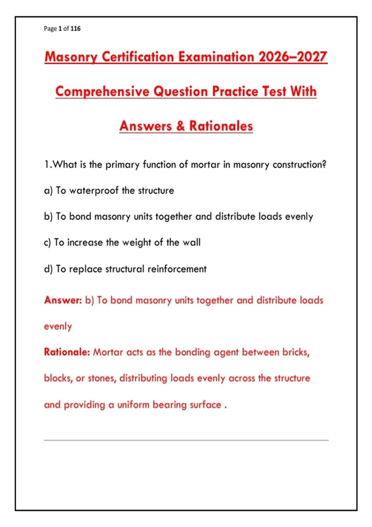 Masonry Practice Problem Masonry Certification Exam 2026 | 150+ Practice Questions, Answers ...