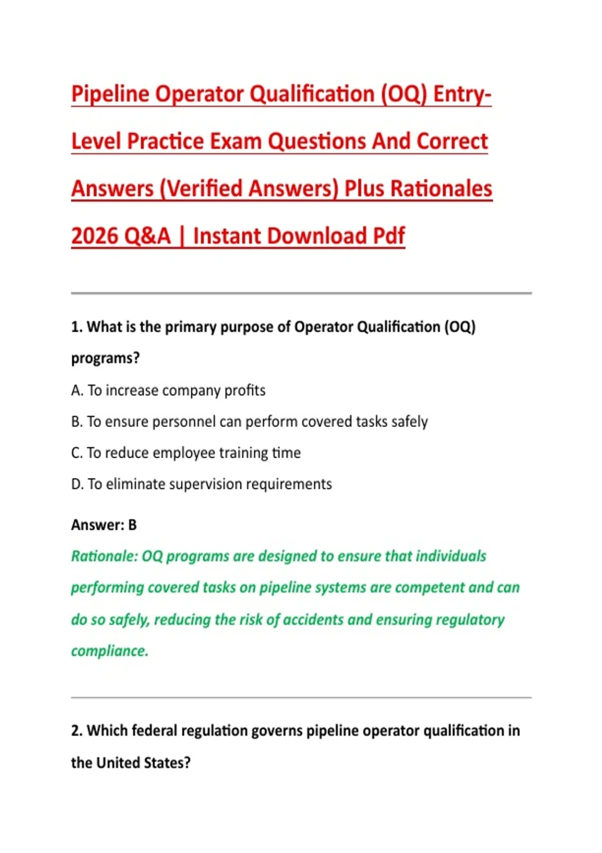 Operator Qulification Pipeline Operator Qualification (OQ) Entry Level Practice Exam ...