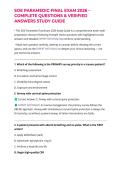 SOE PARAMEDIC FINAL EXAM 2026 &ndash; COMPLETE QUESTIONS & VERIFIED ANSWERS STUDY GUIDE