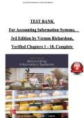 TEST BANK   For Accounting Information Systems&comma;     3rd Edition by Vernon Richardson&comma;   Verified Chapters 1 - 18&comma; Complete