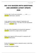 BIO 1010 QUIZZES WITH QUESTIONS  AND ANSWERS LATEST UPDATE  2026