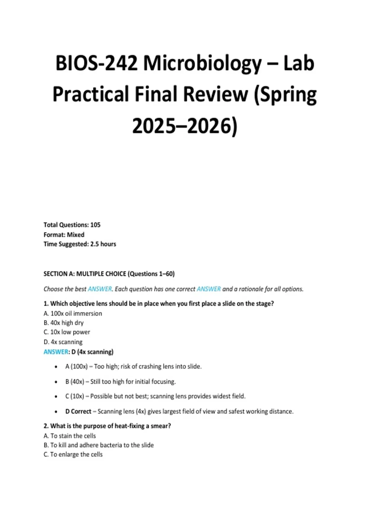 BIOS-242 Microbiology – Lab Practical Final Review (Spring 2025–2026 ...