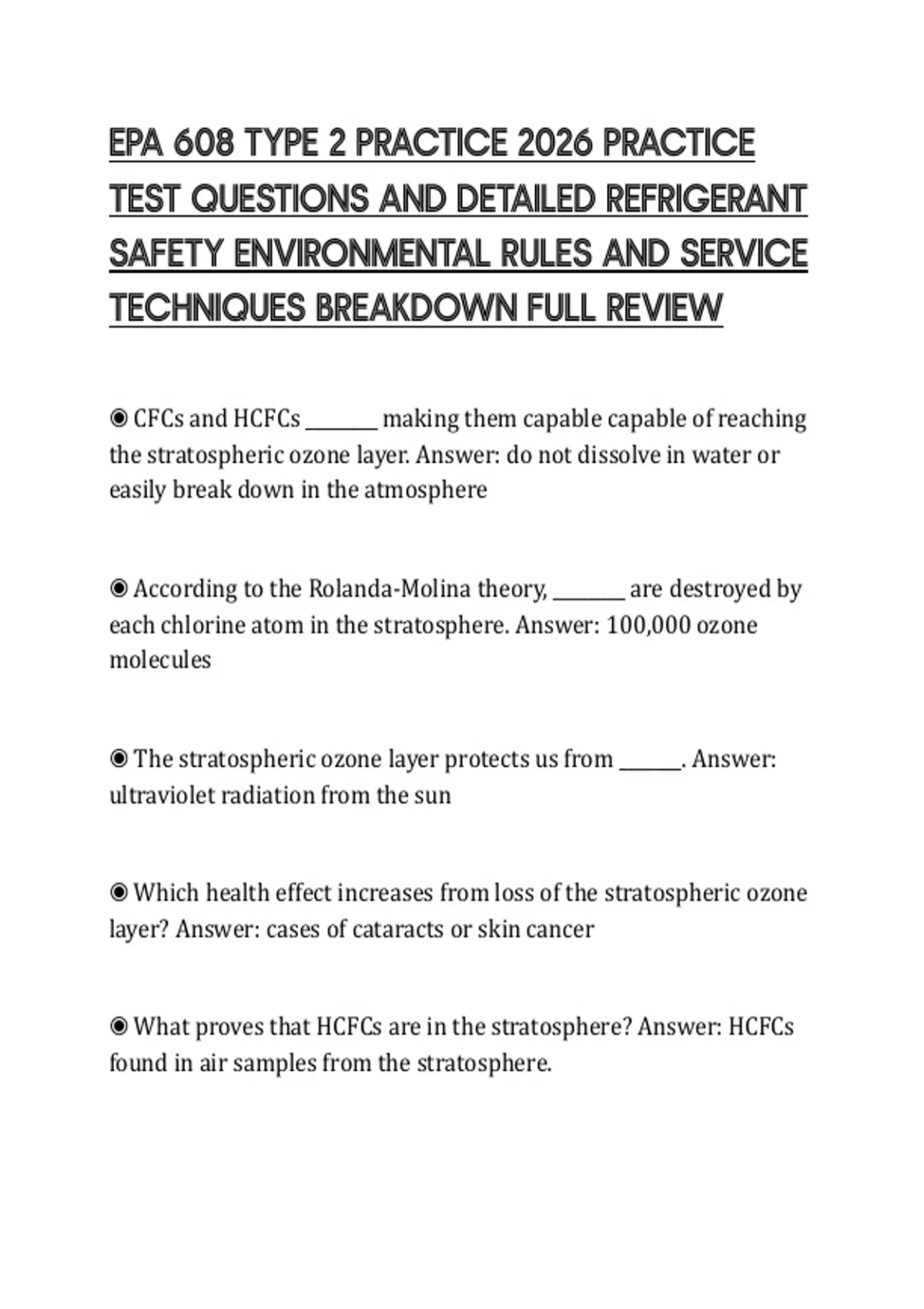 EPA 608 TYPE 2 PRACTICE 2026 PRACTICE TEST QUESTIONS AND DETAILED ...