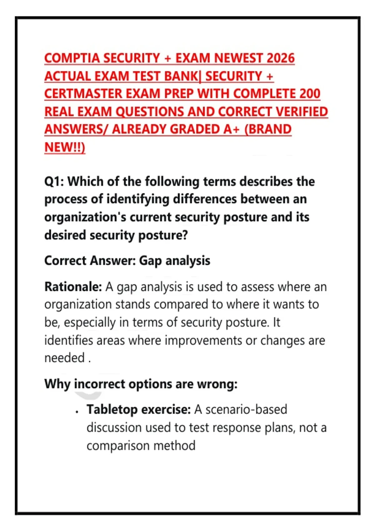 COMPTIA SECURITY + EXAM NEWEST 2026 ACTUAL EXAM TEST BANK| SECURITY ...