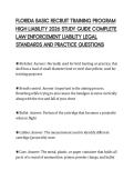 FLORIDA BASIC RECRUIT TRAINING PROGRAM  HIGH LIABILITY 2026 STUDY GUIDE COMPLETE  LAW ENFORCEMENT LIABILITY LEGAL  STANDARDS AND PRACTICE QUESTION