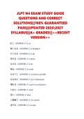 JLPT N4 EXAM STUDY GUIDE  QUESTIONS AND CORRECT  SOLUTIONS&vert;&vert;100&percnt; GUARANTEED  PASS&vert;&vert;UPDATED 20262027  SYLLABUS&vert;&vert;A&plus; GRADED&vert;&vert;<<RECENT  VERSION>> 