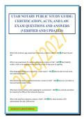 UTAH NOTARY PUBLIC STUDY GUIDE&colon; CERTIFICATION&comma; ACTS&comma; AND LAW&period; EXAM QUESTIONS AND ANSWERS &lpar;VERIFIED AND UPDATED&rpar;