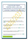 UTAH NOTARY PUBLIC&colon; CERTIFICATION&comma; LAWS&comma; AND PROCEDURES&period; EXAM QUESTIONS AND ANSWERS &lpar;VERIFIED AND UPDATED