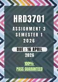 HRD3701 ASSIGNMENT 3 SEMESTER 1 2026 MEMO &vert; DUE DATE 16 APRIL 2026