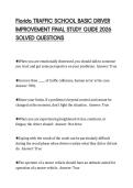 Florida TRAFFIC SCHOOL BASIC DRIVER  IMPROVEMENT FINAL STUDY GUIDE 2026  SOLVED QUESTIONS