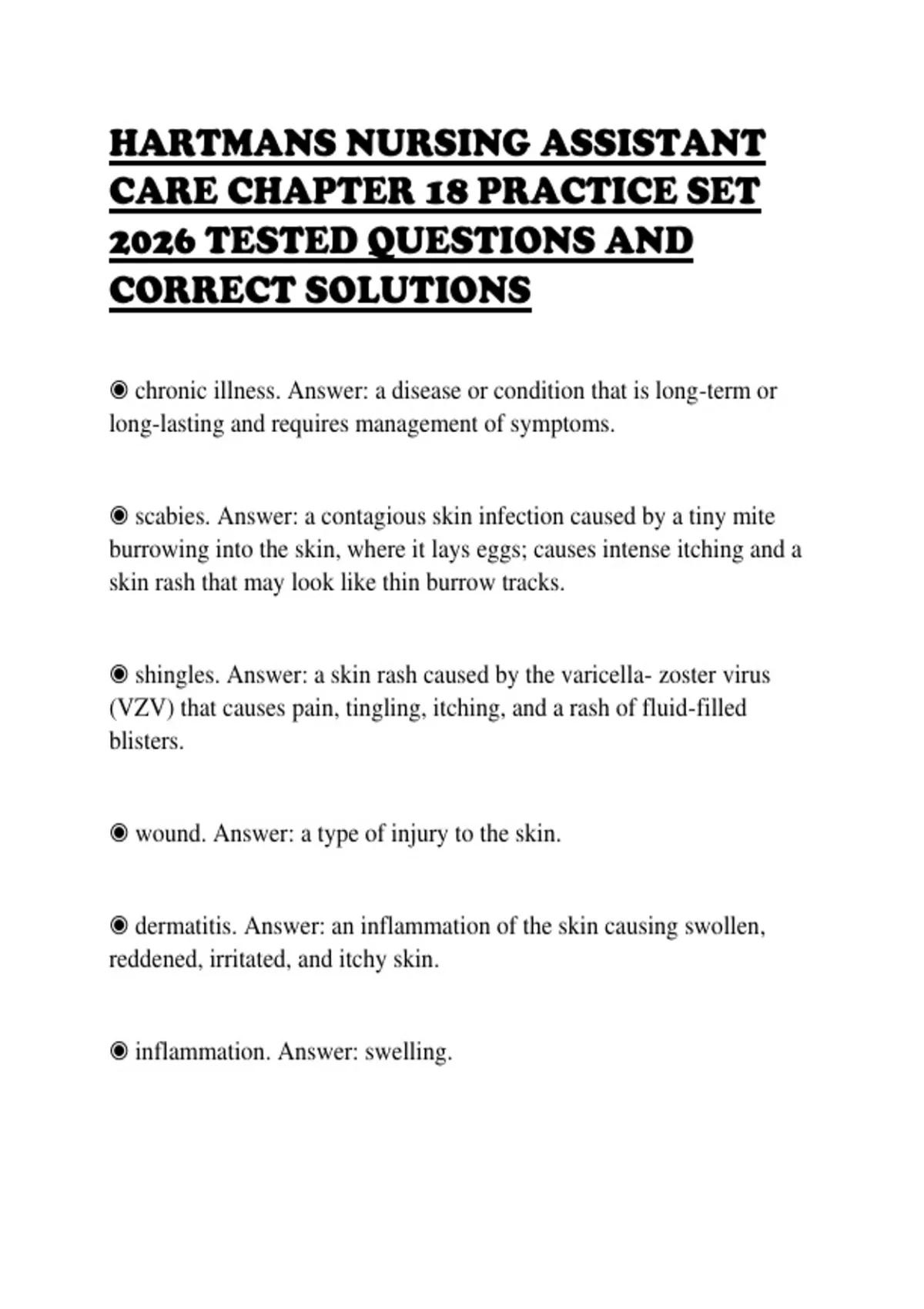 HARTMANS NURSING ASSISTANT CARE CHAPTER 18 PRACTICE SET 2026 TESTED ...