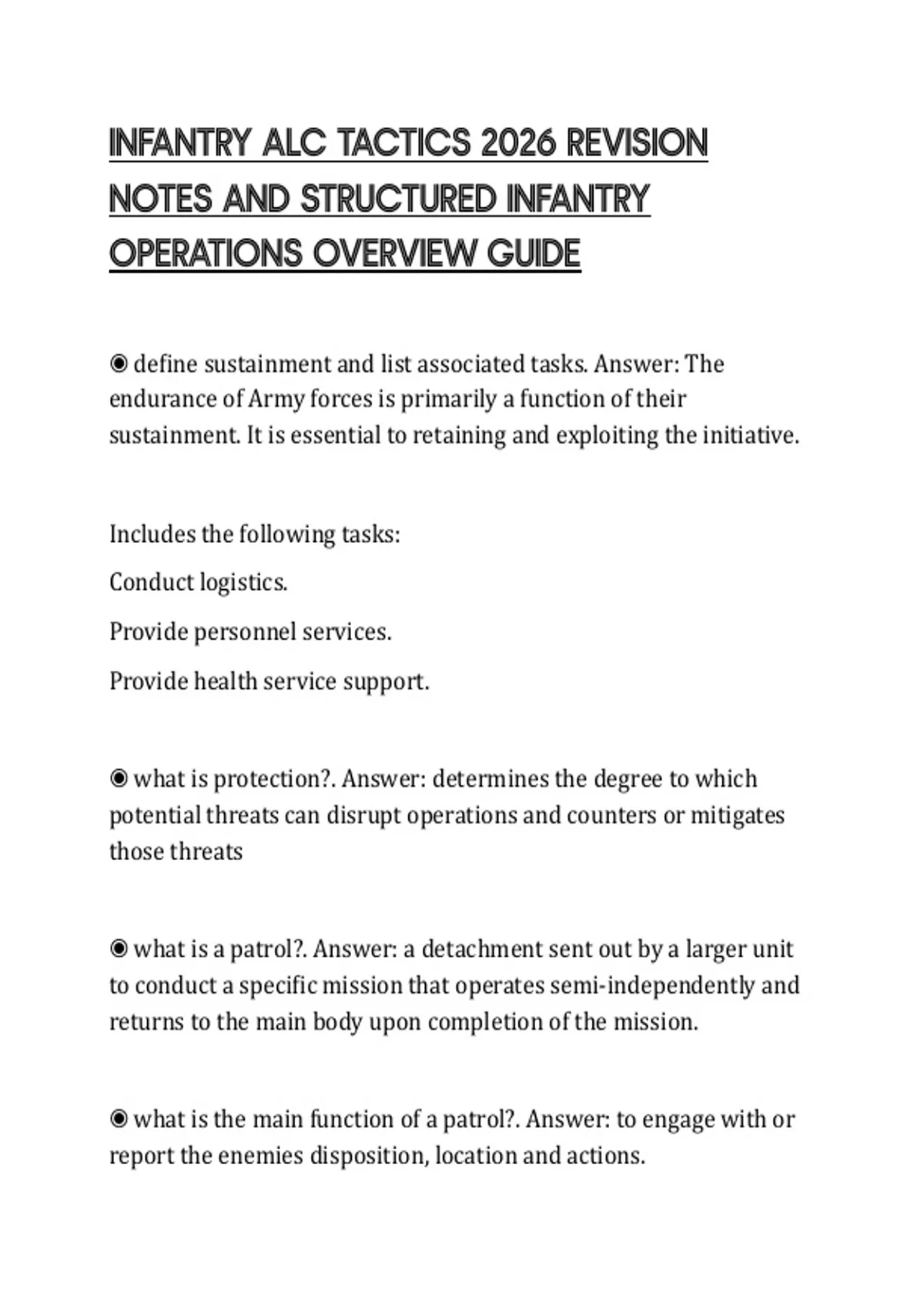 INFANTRY ALC TACTICS 2026 REVISION NOTES AND STRUCTURED INFANTRY ...