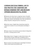 LOUISIANA BAR EXAM CRIMINAL LAW 114  2026 PRACTICE TEST QUESTIONS AND  DETAILED HOMICIDE THEFT AND INCHOATE  OFFENSES BREAKDOWN FULL REVIEW