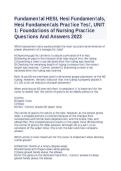 HESI Fundamentals of Nursing Practice Test Unit 1 Foundations of Nursing Comprehensive Questions and Answers for Nursing Exam Success
