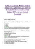 NURS 247&colon; Clinical Decision Making  Final Exam &ndash; Questions  And Answers   With Rationales&sol;Graded A&plus;&sol;2026  Update&sol;100&percnt; Correct &sol;Instant  Download 
