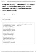 Accuplacer Reading Comprehension EXAM fully solved & updated 2025-2026&lpar;latest version verified for accuracy&rpar; &lpar;Questions &plus; Answers&rpar; Solved 100&percnt; Correct&excl;&excl;