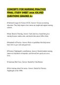 CONCEPTS FOR NURSING PRACTICE FINAL STUDY SHEET 2026 SOLVED QUESTIONS GRADED A&plus;