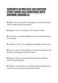 CONCEPTS IN BIOLOGY 15TH EDITION STUDY GUIDE 2026 QUESTIONS WITH ANSWERS GRADED A&plus;