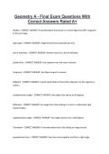 Geometry A - Final Exam Questions With Correct Answers Rated A&plus;
