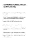 GCSE BUSINESS EXAM STUDY SHEET 2026 SOLVED QUESTION SET