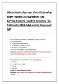 Water Works Operator Class B Licensing  Exam Practice Test Questions And  Correct Answers &lpar;Verified Answers&rpar; Plus  Rationales 2026 Q&A Instant Download  Pdf 