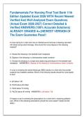 Fundamentals For Nursing Final Test Bank 11th  Edition Updated Exam 2026 WITH Recent Newest  Verified And Well Analyzed Exam Questions   &lpar;Actual Exam 2026-2027&rpar; Correct Detailed &  Verified ANSWERS &lpar;100&percnt; Accurate Solutions&rpar;  ALREADY GRADED A&plus;&vert;&vert;NEWEST VERS